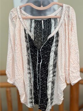 Free People Black & White Printed Button-Front Blouse